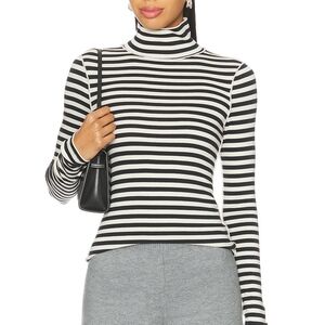 We The Free People Black and White Striped Good Good Turtleneck
